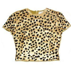 Stylish Adrianna Papell Silk Cheetah Print Sequin Top